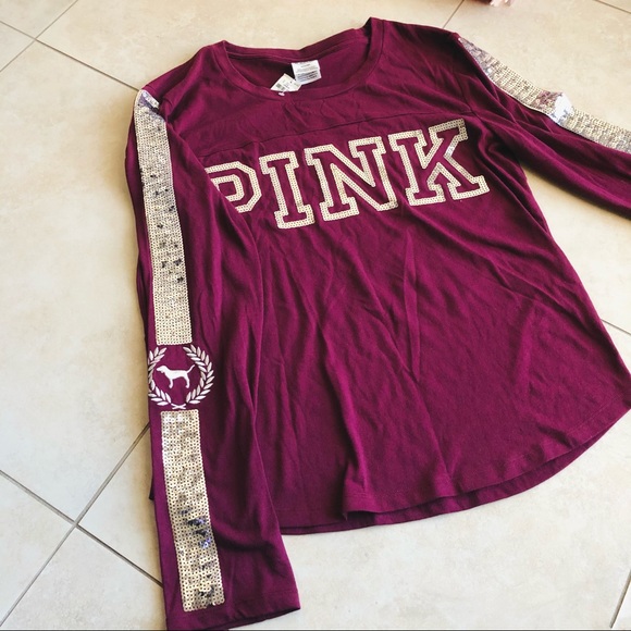 VS PINK Bling Maroon Long Sleeve Tee & Legging SET - Picture 8 of 16